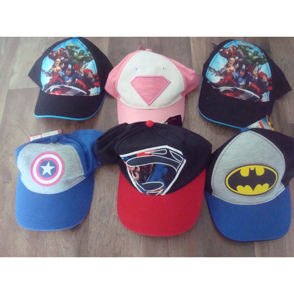 6HAT LOT BATMAN DC MARVEL KIDS YOUTH    BUNDLE CAP HAT‎ 90S VINTAGE 00S Y2K M1